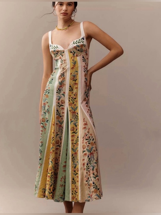 FARM Rio Dresses & Skirts - FARM Rio Floral Panel Maxi Dress in Green, Yellow & Cream